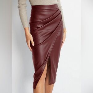 Commense Burgundy Faux Leather Midi Skirt